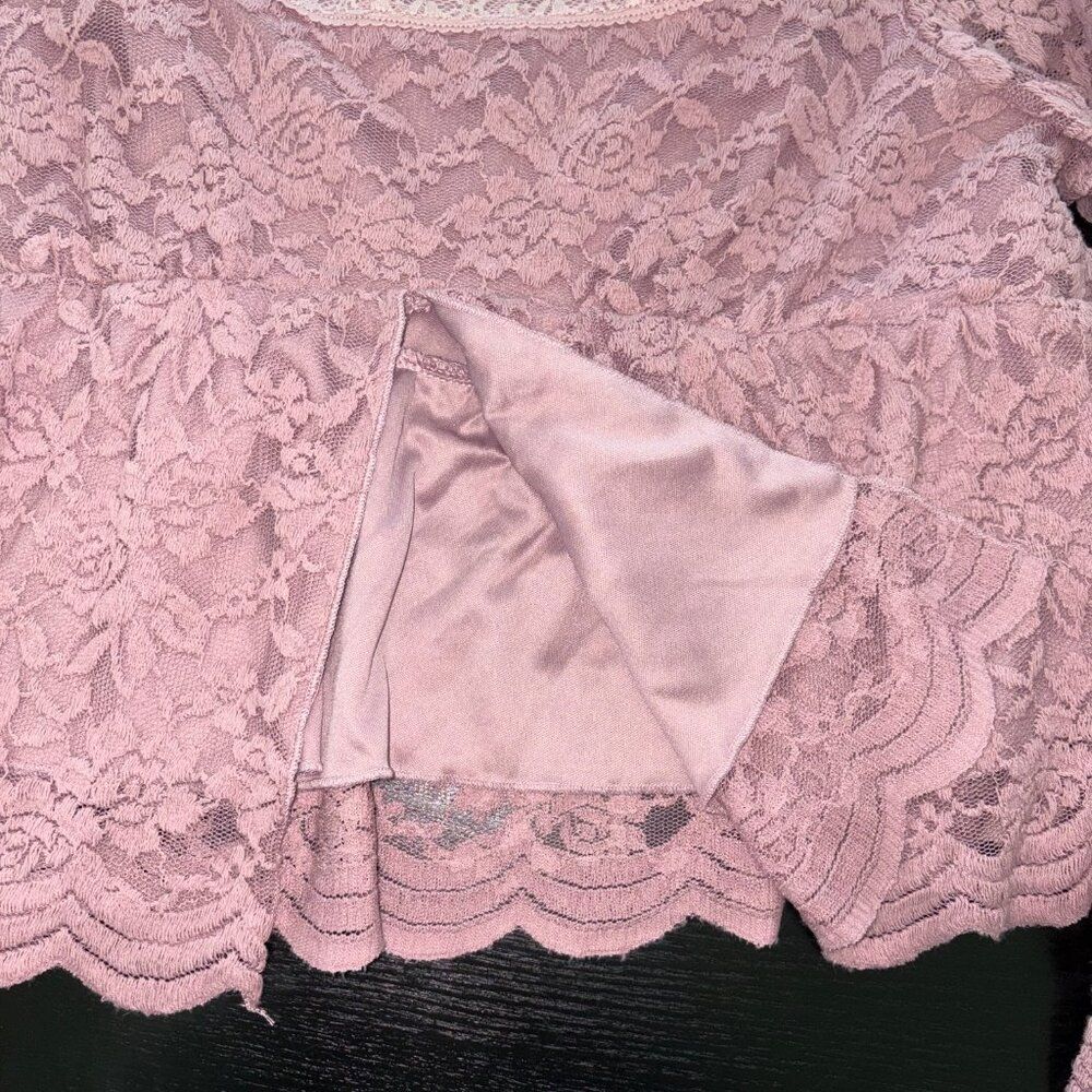 La Peche NWT Mauve Pink Lace Long Sleeve Top Fully Lined XL Romantic - Picture 7 of 9